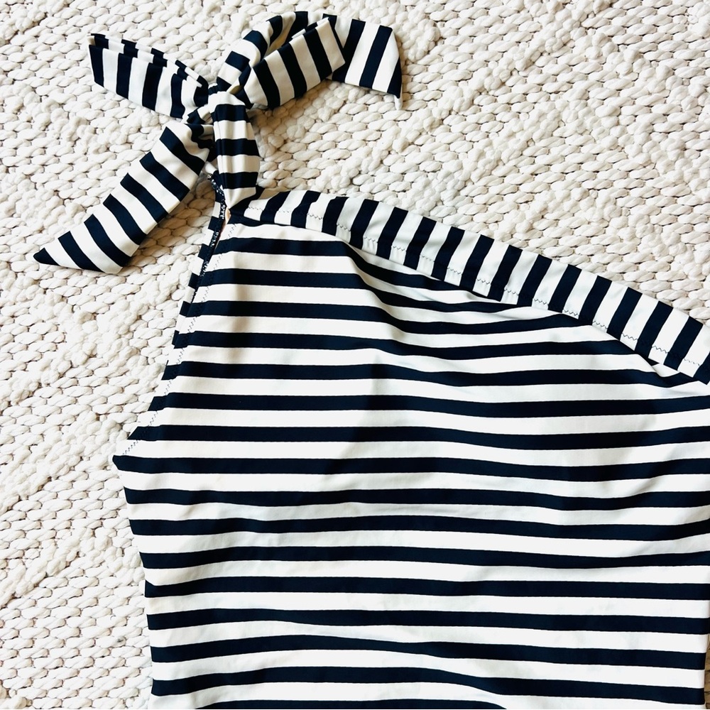 J CREW Classic 1 Tie Strap Navy Striped One Piece Swimsuit Womens 10 Like New - Picture 3 of 10